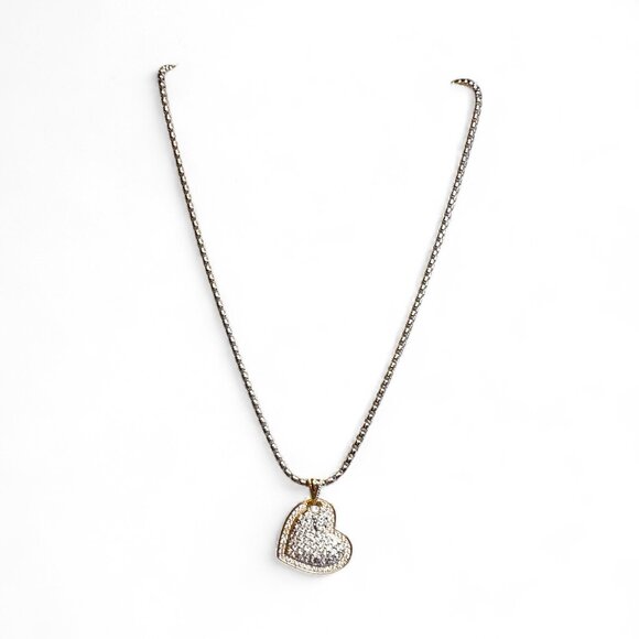 Two tone necklace with a Pave heart pendant - Picture 1 of 1